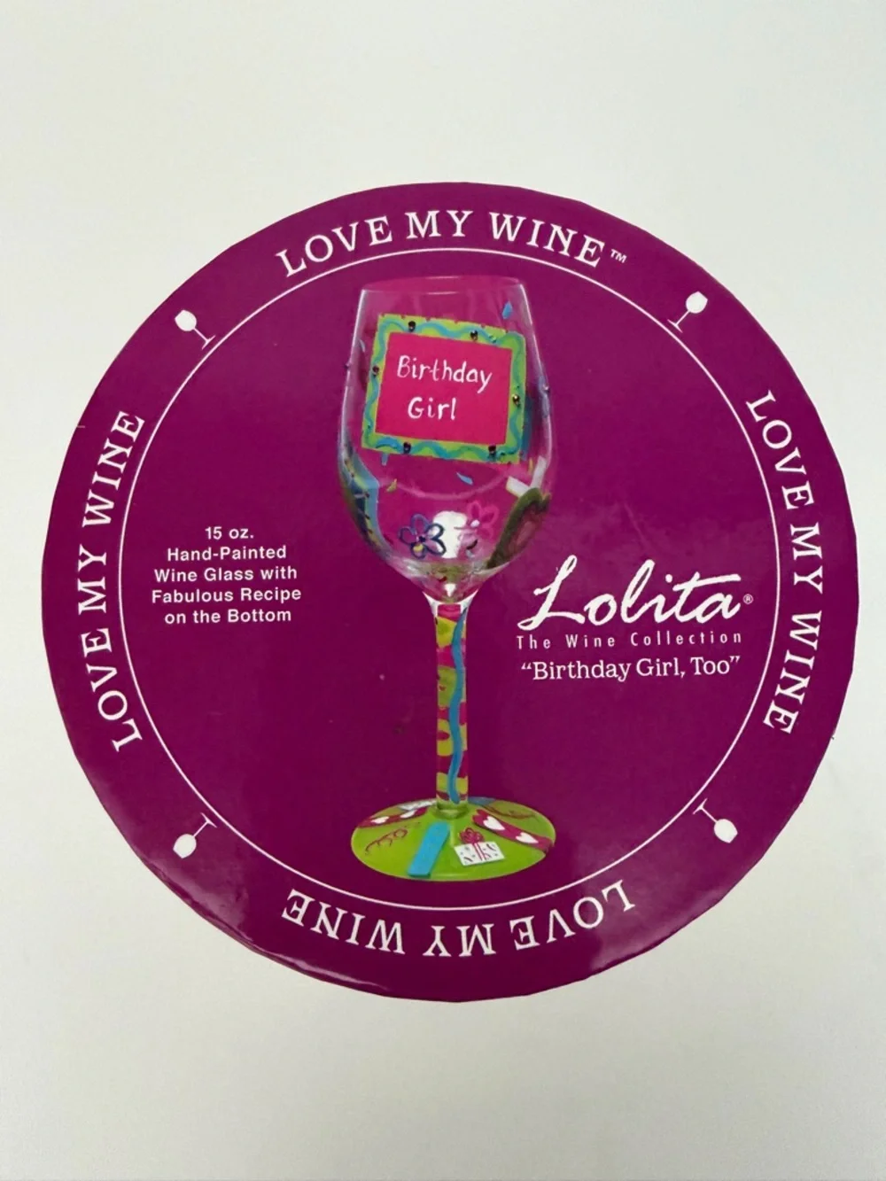 Lolita Pink & Green 'Birthday Girl' Hand-Painted Wine Glass